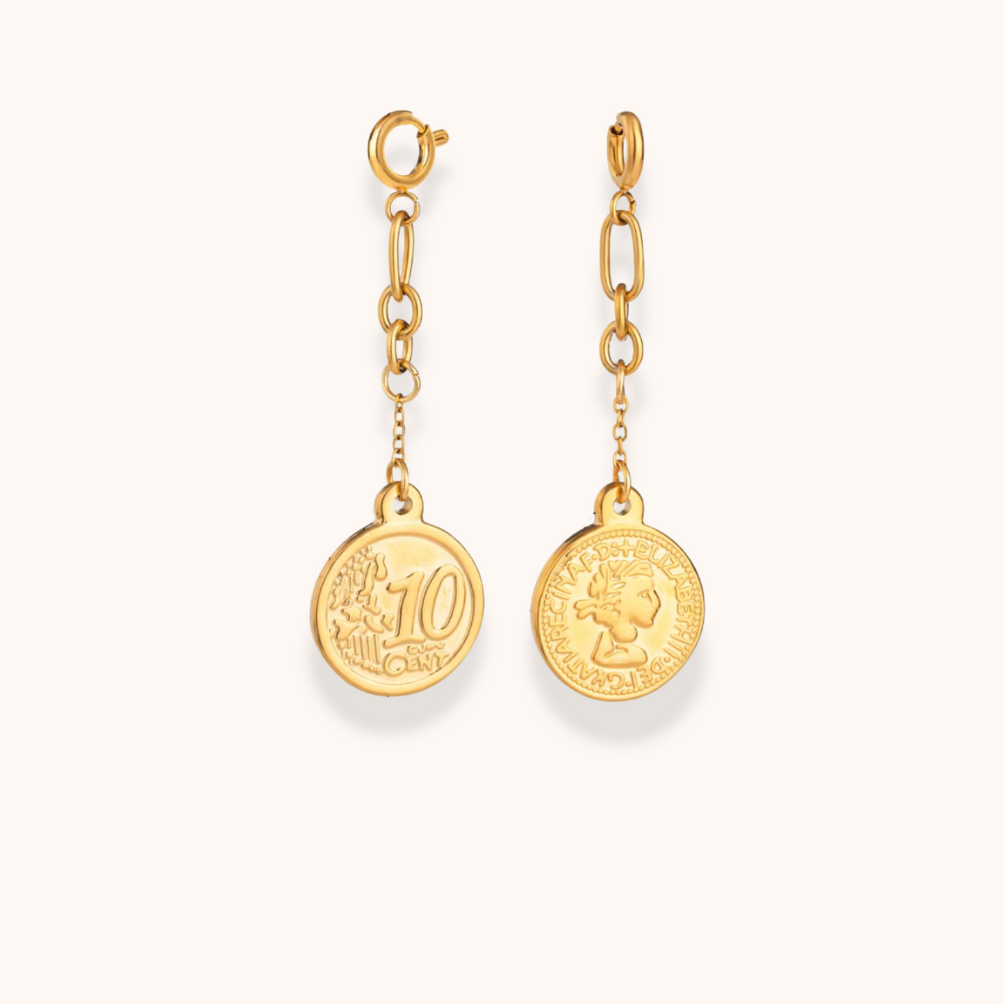 Gold-plated coin charm with dual tokens on chain clip from Aurelia Glamour