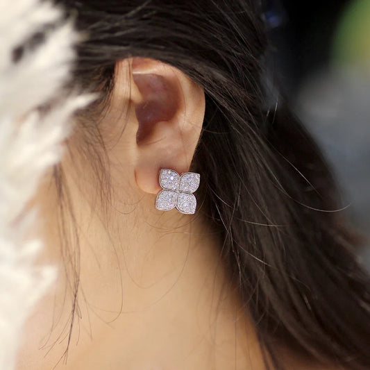 Twilight Bloom Studs in green and champagne crystal clover designs