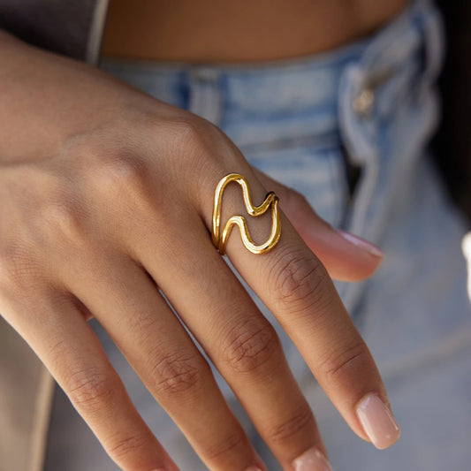 Gold ring on a finger with a blurred background