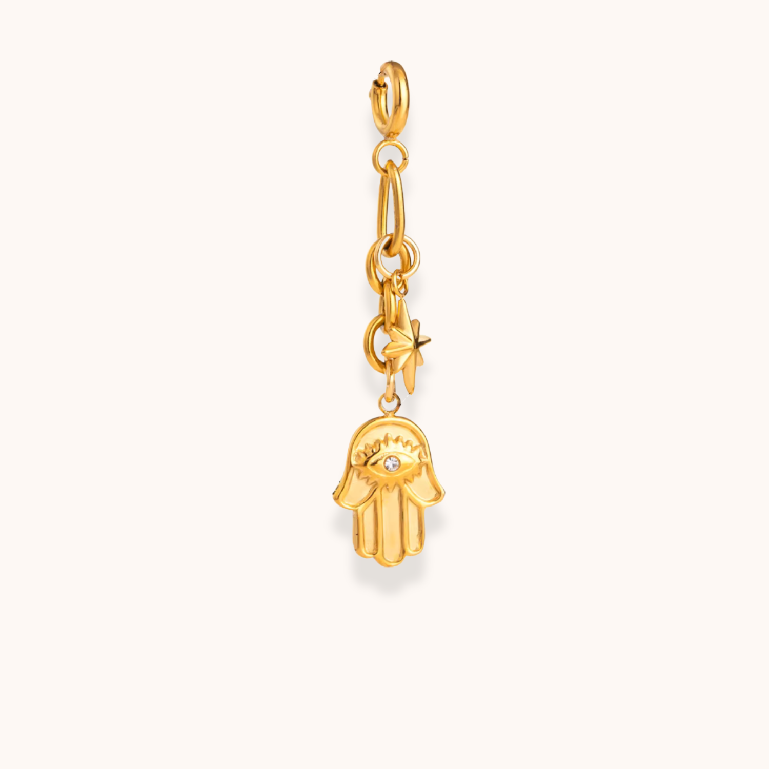 Gold Hamsa hand charm with star detail on waterproof stainless steel chain from Aurelia Glamour