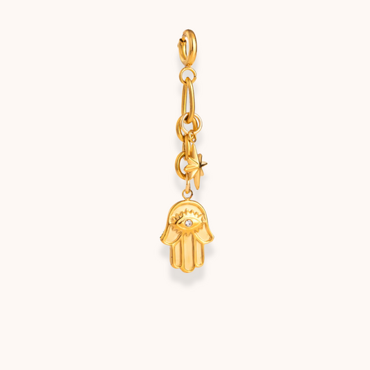 Gold Hamsa hand charm with star detail on waterproof stainless steel chain from Aurelia Glamour