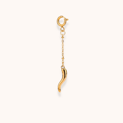 Gold curved charm pendant with lobster clasp, lightweight clip-on design from Aurelia Glamour Golden Charm Collection
