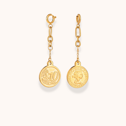 Gold-plated coin charm with dual tokens on chain clip from Aurelia Glamour