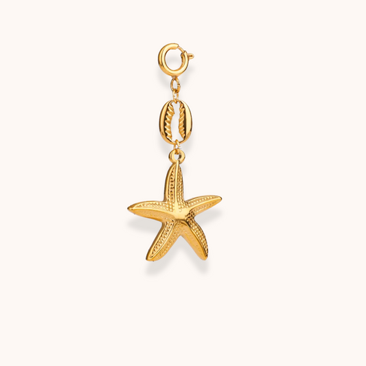 Gold starfish charm with cowrie accent for Golden Charm Collection by Aurelia Glamour